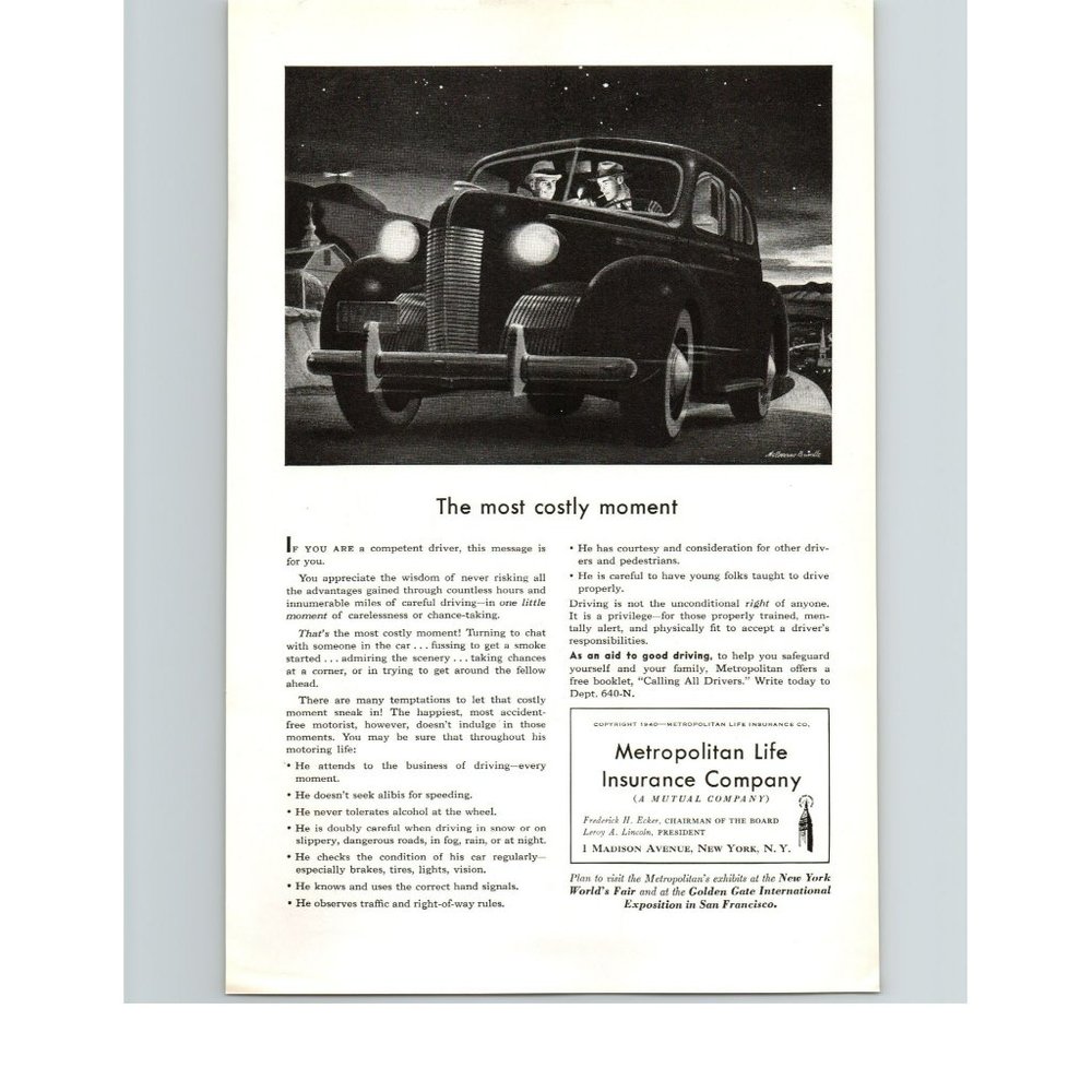 1940 Metropolitan Life Insurance The Most Costly Moment Vintage Print Ad